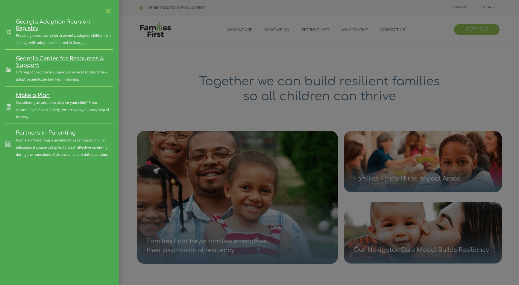 Familiesfirst.org Website with Global Navigation Menu